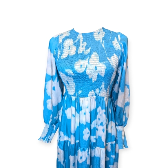 Tuckernuck Maxi Dress Libby Watercolor Modest Turquoise And White Size Small - Picture 5 of 12